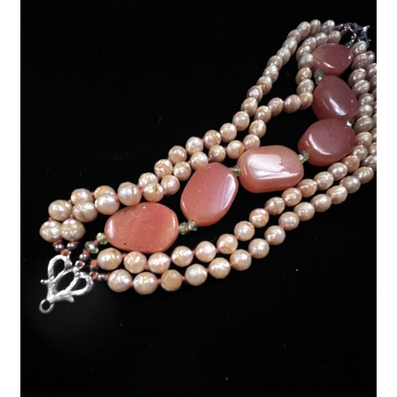 Vintage Victorian Revival Coral Agate Beaded Bracelet Chunky - Picture 5 of 12